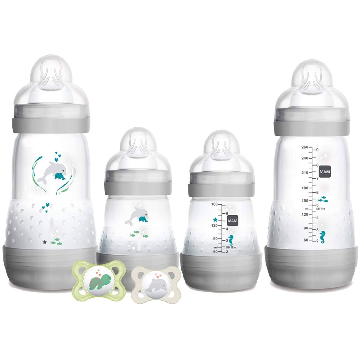MAM Newborn Essentials Set «Feed & Soothe» (6 piezas), biberones  anticólicos Easy Start, chupete de 0 a 2 meses, regalos para baby shower,  blanco